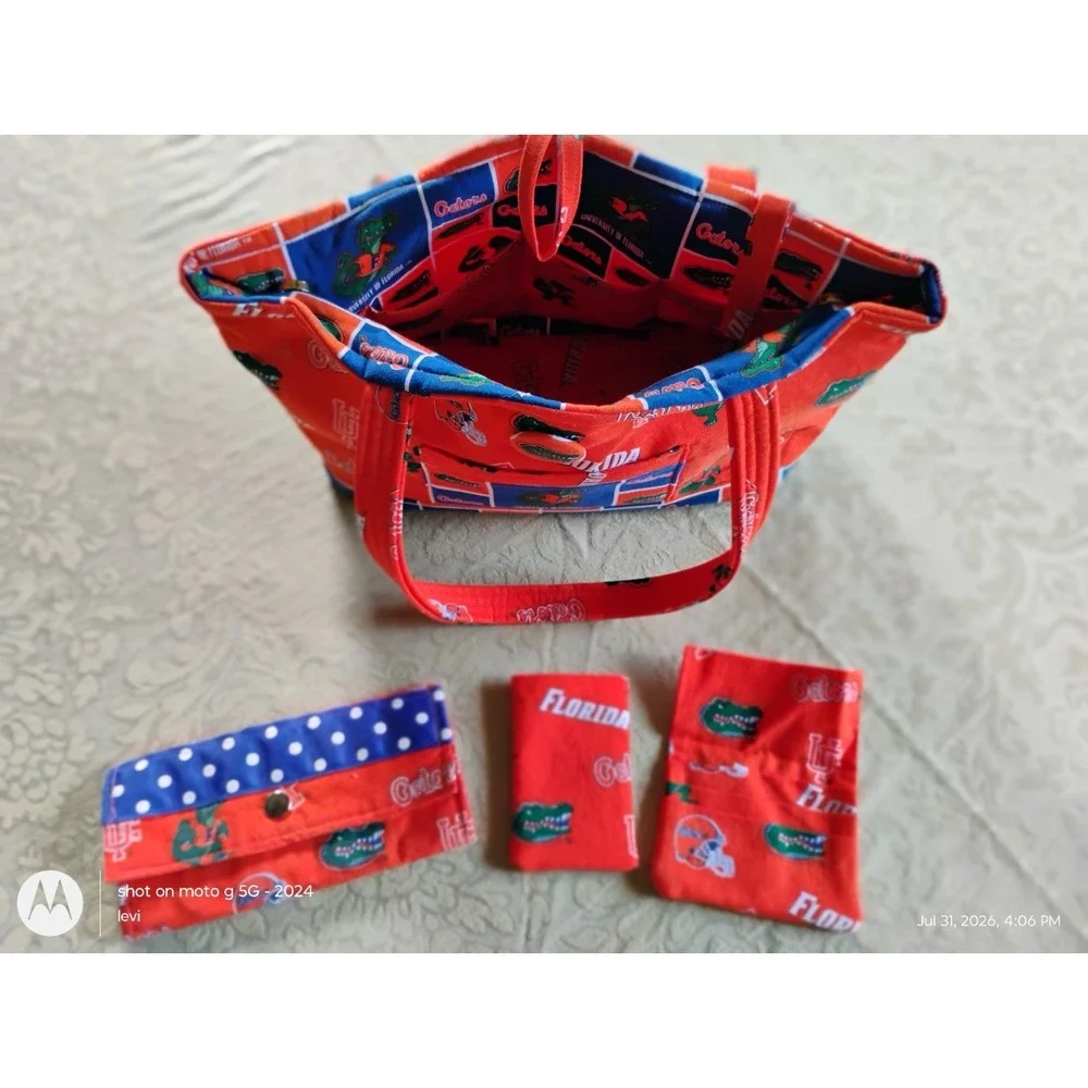 Vintage UF Florida Gators Patchwork Tote Bag Wallet Change Purse Case Set